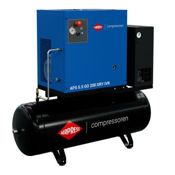 Schroefcompressor APS 5.5 GO 200 Combi Dry IVR 5.5 pk/4 kW 10 bar 498 l/min 200 l Schroefcompressor APS 5.5 GO 200 Combi Dry IVR 5.5 pk/4 kW 10 bar 498 l/min 200 l
