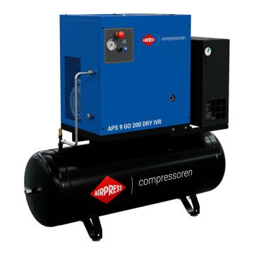 Schroefcompressor APS 9 GO 200 Combi Dry IVR 10 pk/7.5 kW 10 bar 848 l/min 200 l Schroefcompressor APS 9 GO 200 Combi Dry IVR 10 pk/7.5 kW 10 bar 848 l/min 200 l