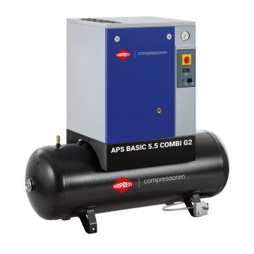 Schroefcompressor APS 5.5 Basic G2 Combi 10 bar 5.5 pk/4 kW 516 l/min 200 l - Verhuur