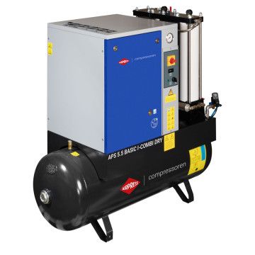 Schroefcompressor APS 5.5 Basic G2 Combi Dry 10 bar 5.5 pk/4 kW 516 l/min 200 l Schroefcompressor APS 5.5 Basic G2 Combi Dry 10 bar 5.5 pk/4 kW 516 l/min 200 l