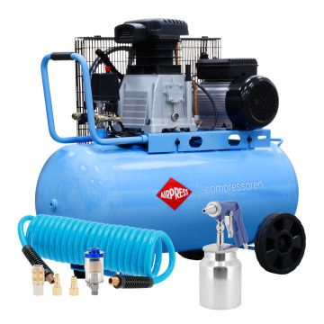 Compressor met accessoires - Airpress HL 340-90 + zandstraalpistoolset en toebehoren