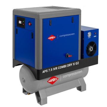 Schroefcompressor APS 7.5 IVR Combi Dry X G2 10 bar 7.5 pk/5.5 kW 290-790 l/min 200 l