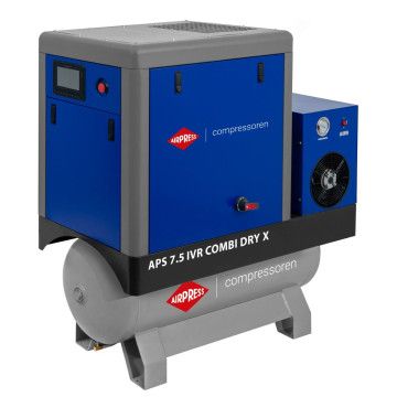 Schroefcompressor APS 7.5 IVR Combi Dry X 10 bar 7.5 pk/5.5 kW 170-760 l/min 200 l - Verhuur