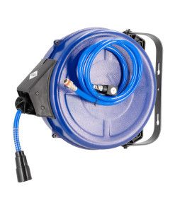 Luchtslanghaspel wandmodel 15 bar 12 m 3/8" 13.5 x 9.5 mm PU draaibaar met accessoires
