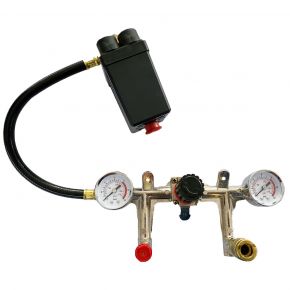 Drukregelaar set compleet (manometer, luchtslang, drukschakelaar, veiligheidsventiel en universele snelkoppeling)
