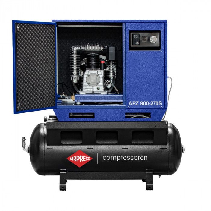 APZ 900-270S 10 bar 7.5 pk/5.5 kW 611 l/min 270 l stille compressor met dubbele zuiger