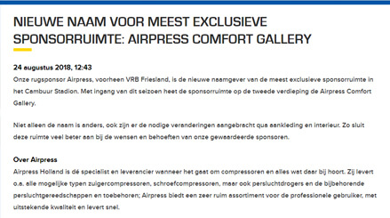 Airpress nieuwe naam van sponsorruimte Cambuur