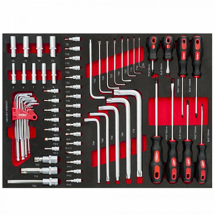 Set sleutels en schroevendraaiers (66 stuks) professionele gereedschapswagen 447 delig