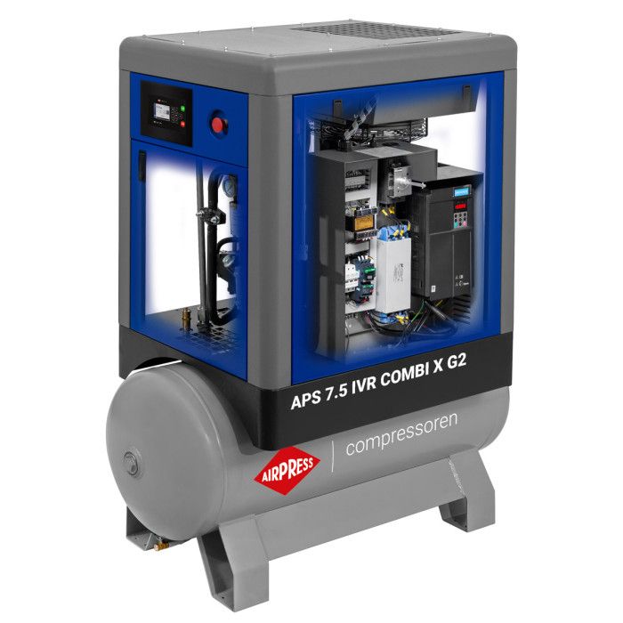 Schroefcompressor APS 7.5 IVR Combi X G2 10 bar 7.5 pk/5.5 kW 290-790 l/min 200 l